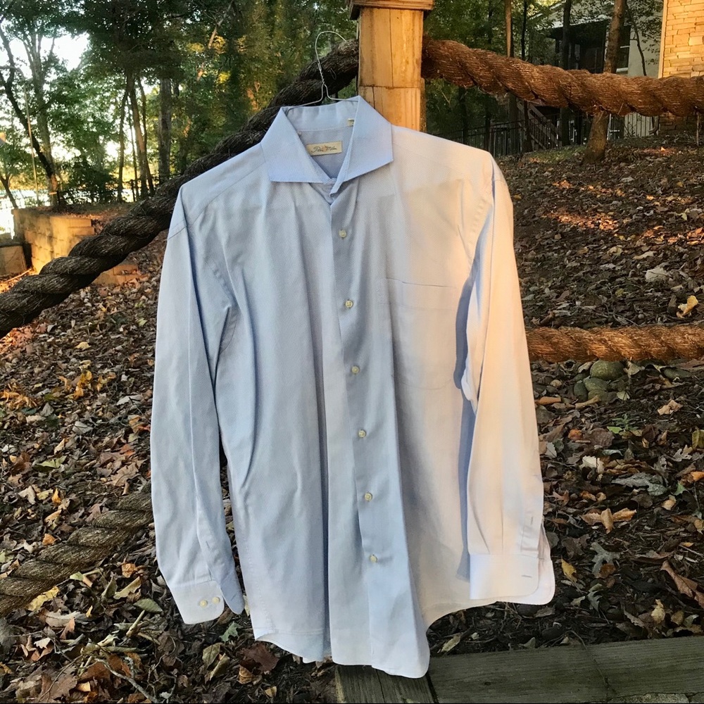 PETER MILLAR Blue Herringbone Shirt Medium